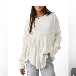 We The Free Cream Textured Long Sleeve Blouse